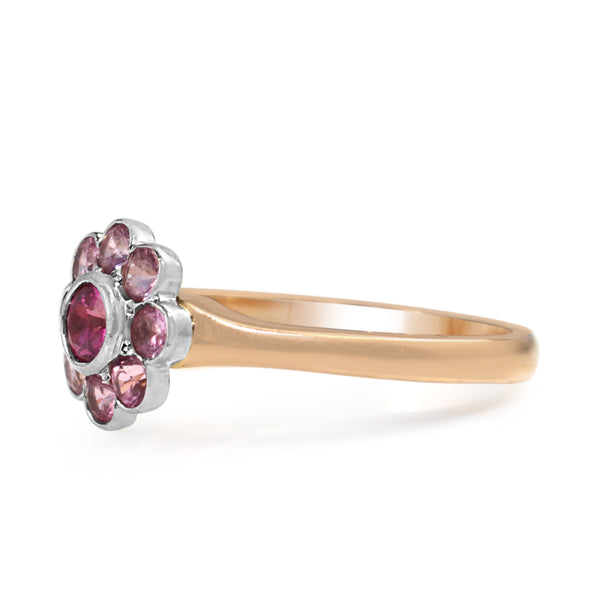 18ct Rose and White Gold Pink Sapphire Daisy Ring