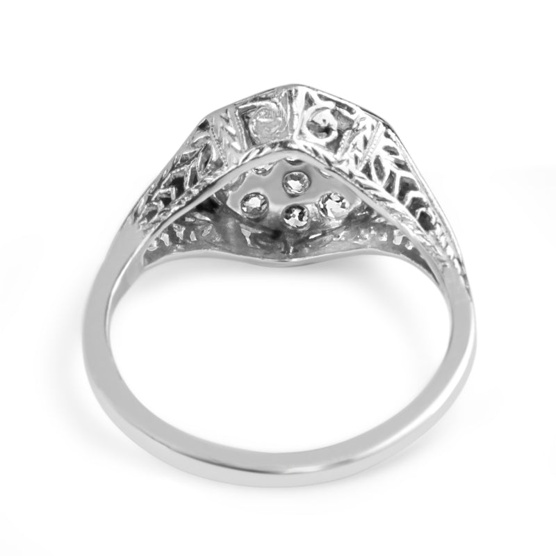 18ct White Gold Art Deco Old Cut Diamond Cluster Ring
