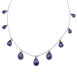 14ct White Gold Cabochon Pear Tanzanite and Diamond Necklace