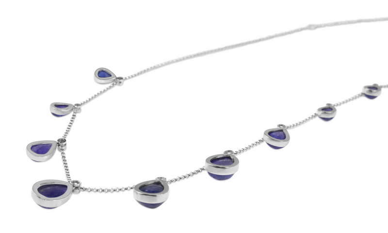 14ct White Gold Cabochon Pear Tanzanite and Diamond Necklace