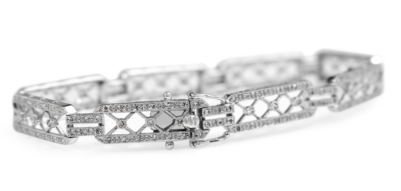 14ct White Gold Deco Style Single Cut Diamond Bracelet