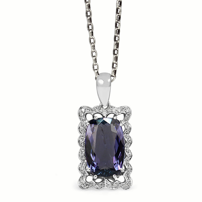 18ct White Gold Tanzanite and Diamond Necklace