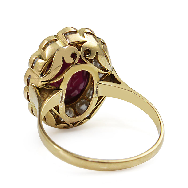 18ct Yellow and White Gold Antique Treated Ruby and Old Cut Diamond Ring