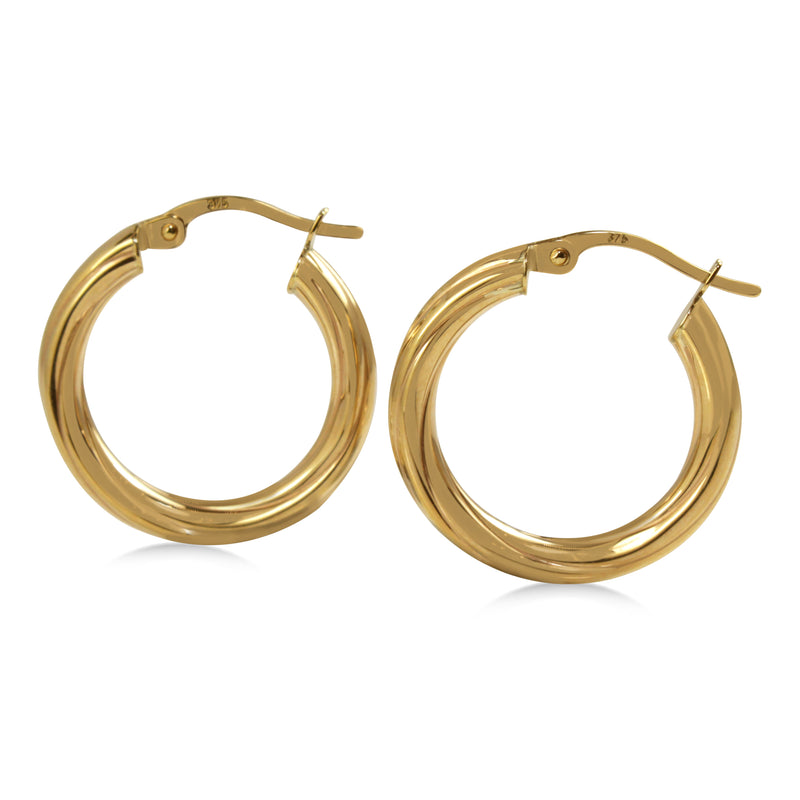 9ct Yellow Gold Thick Twist 21mm Hoop Earrings