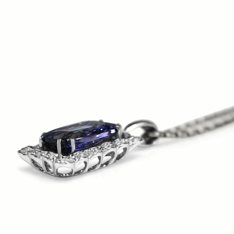 18ct White Gold Tanzanite and Diamond Necklace