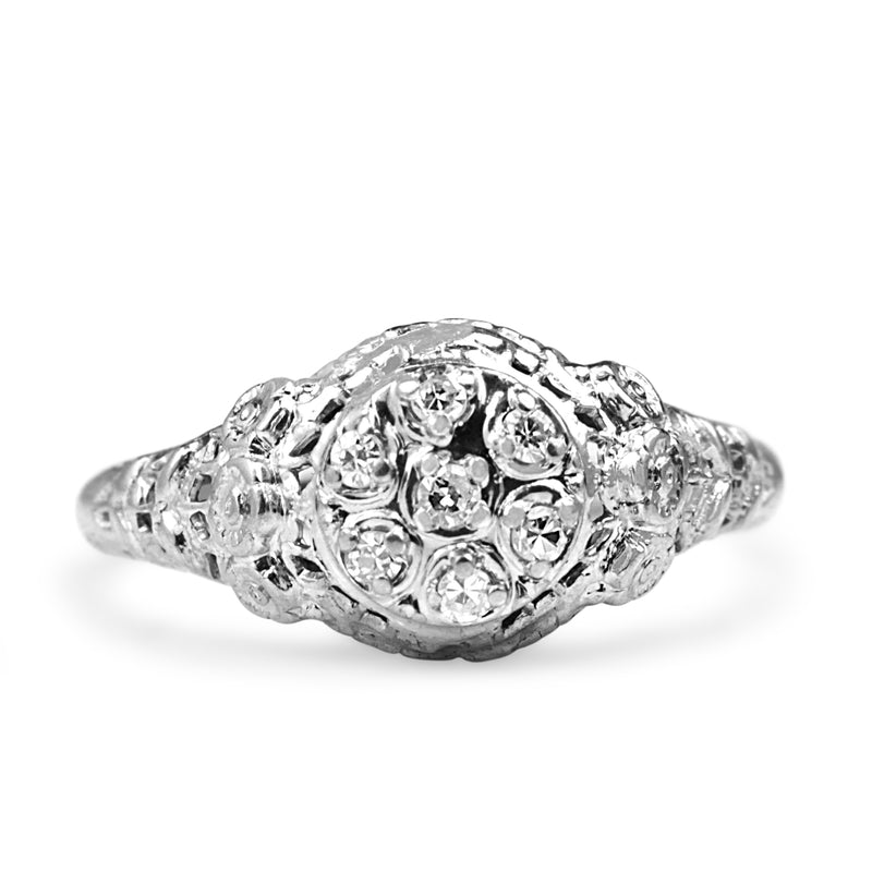 10ct White Gold Deco Single Cut Diamond Ring