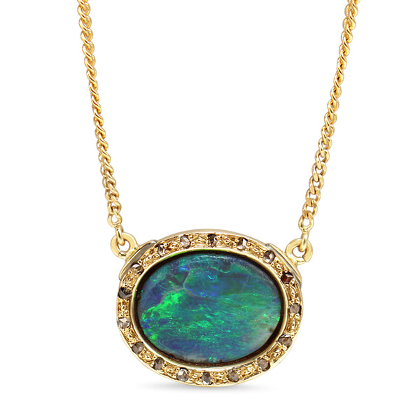 9ct Yellow Gold Opal and Rose Cut Diamond Necklace