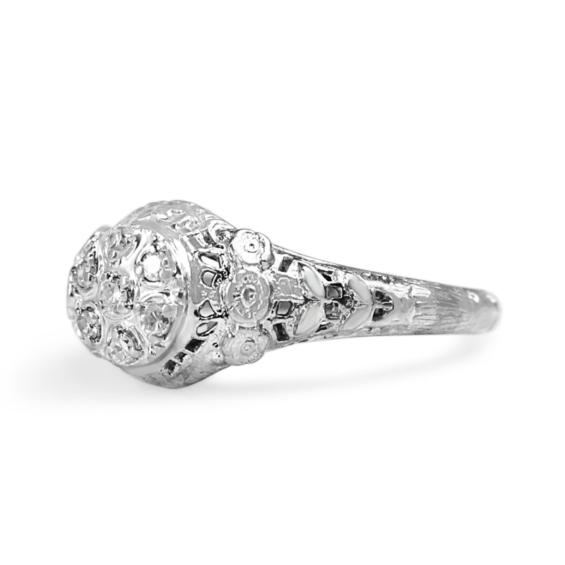 10ct White Gold Deco Single Cut Diamond Ring