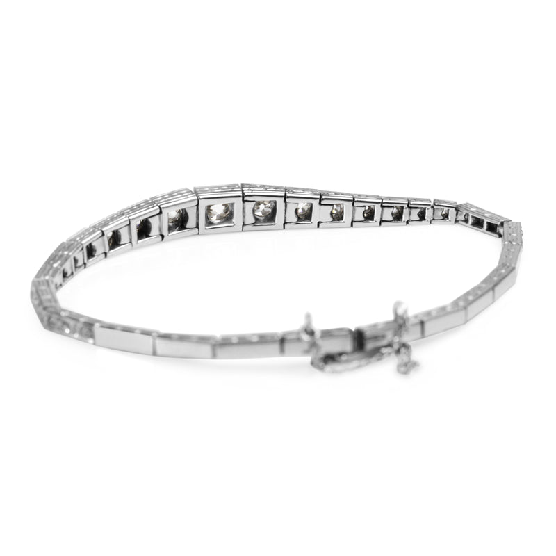 Platinum and 18ct White Gold Art Deco Old Cut Graduated Diamond Bracelet