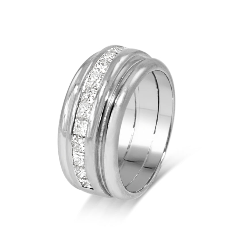 18ct White Gold Wide Princess Cut Diamond Band Ring