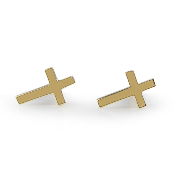 9ct Yellow Gold Small Cross Stud Earrings