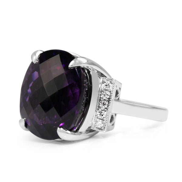 18ct White Gold Amethyst and Diamond Cocktail Ring