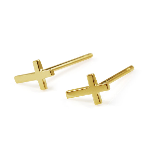 9ct Yellow Gold Small Cross Stud Earrings