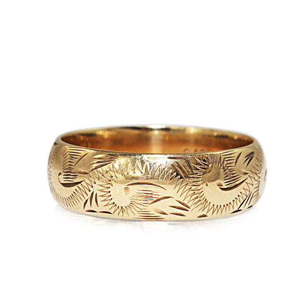 9ct Yellow Gold Engraved Wide Band Ring