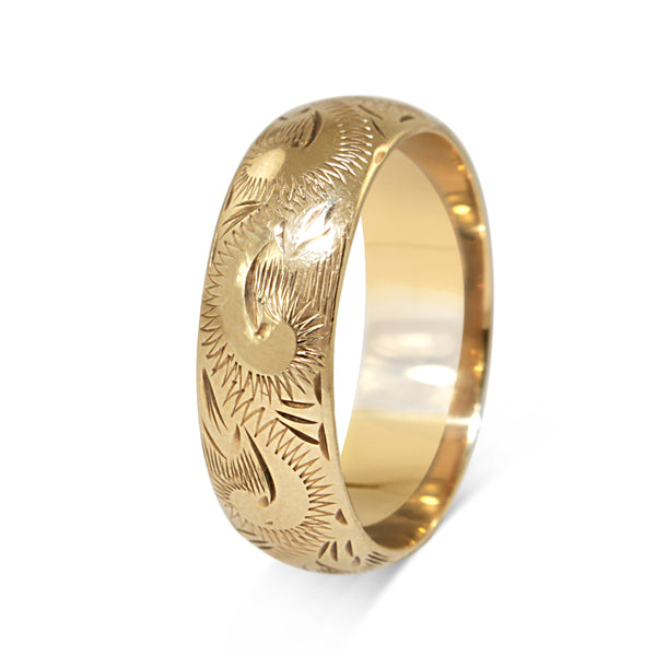 9ct Yellow Gold Engraved Wide Band Ring