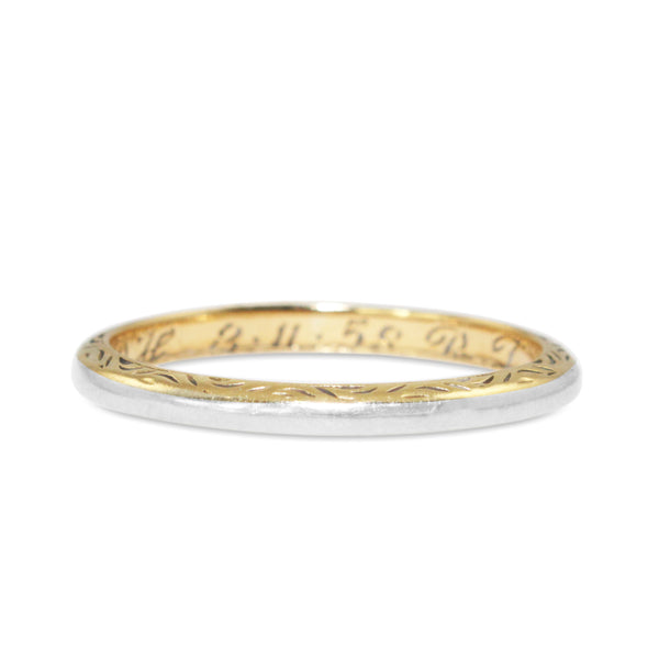 18ct Yellow and White Gold Engraved Vintage Band Ring