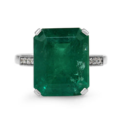 18ct White Gold Emerald and Diamond Solitaire Ring