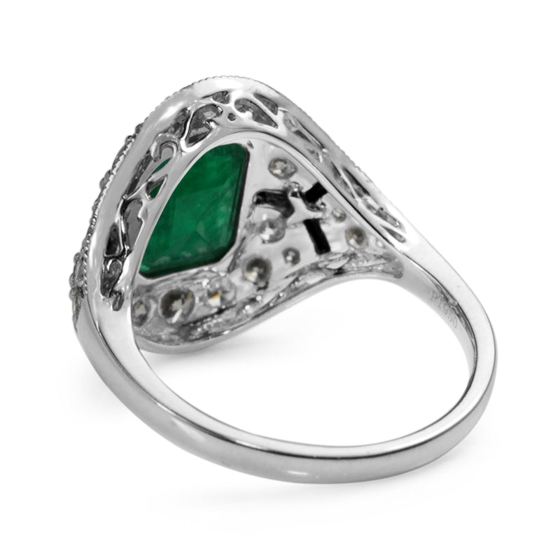 Platinum Emerald, Enamel and Diamond Deco Style Ring