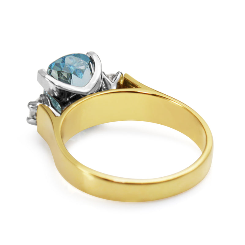 18ct Yellow and White Gold Vintage Aquamarine and Diamond 3 Stone Ring