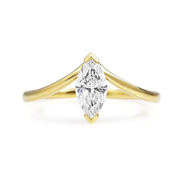 18ct Yellow Gold 'Tiara Style' Marquise Diamond Solitaire Ring