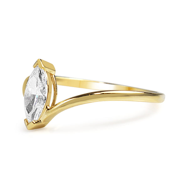 18ct Yellow Gold 'Tiara Style' Marquise Diamond Solitaire Ring