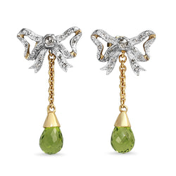 14ct Yellow and White Gold Peridot and Old and Rose Cut Diamond Bow Earrings