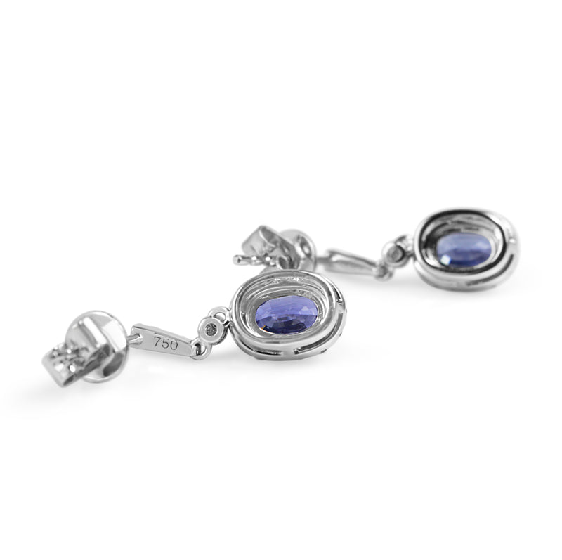 18ct White Gold Sapphire and Diamond Drop Halo Earrings