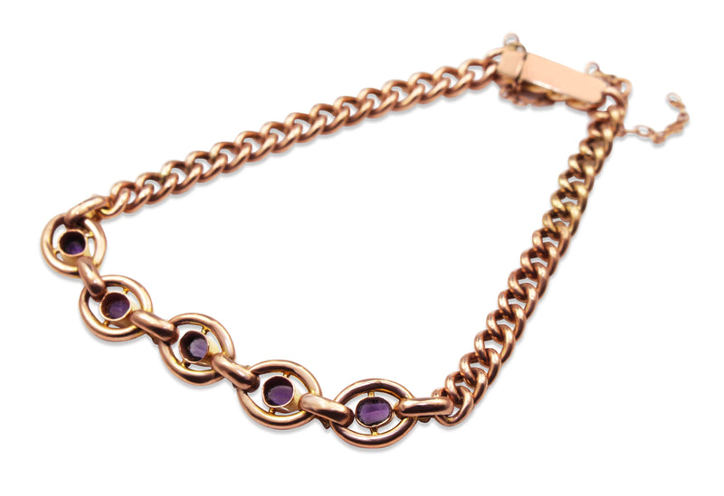 9ct Rose Gold Antique Amethyst and Seed Pearl Bracelet