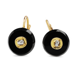 18ct Yellow Gold Antique Onyx and Old Cut Diamond Earrings