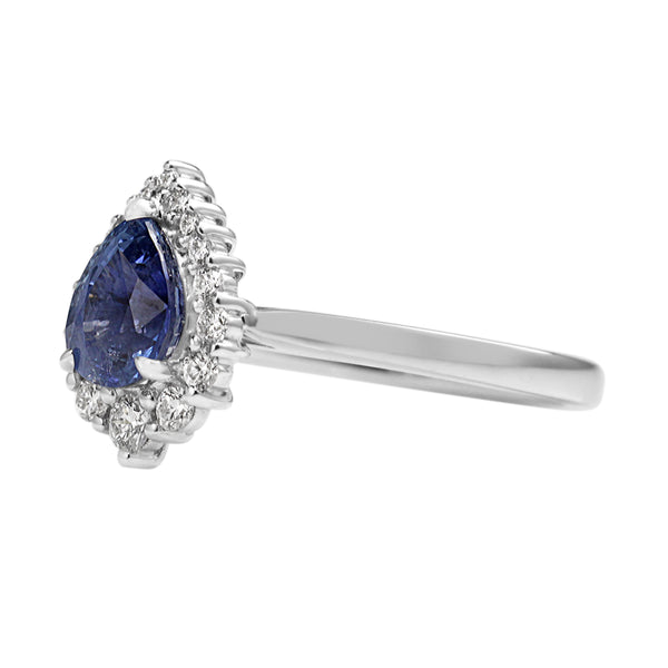 18ct White Gold Pear Sapphire Graduated Halo Ring