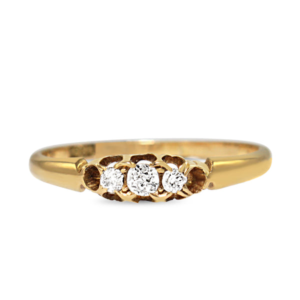 18ct Yellow Gold Old Cut Diamond Vintage 3 Stone Ring