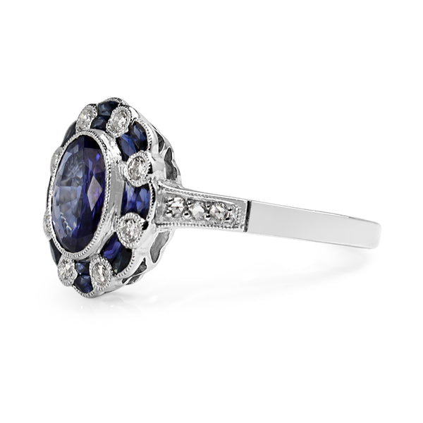 Platinum Deco Style Sapphire and Diamond Ring