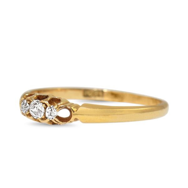18ct Yellow Gold Old Cut Diamond Vintage 3 Stone Ring