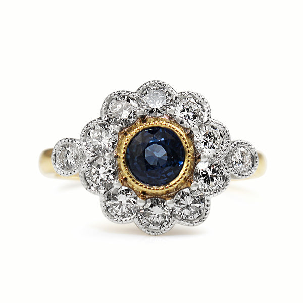 18ct Yellow and White Gold Sapphire and Diamond Daisy Ring