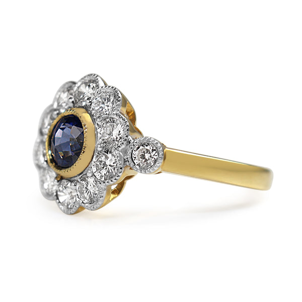 18ct Yellow and White Gold Sapphire and Diamond Daisy Ring