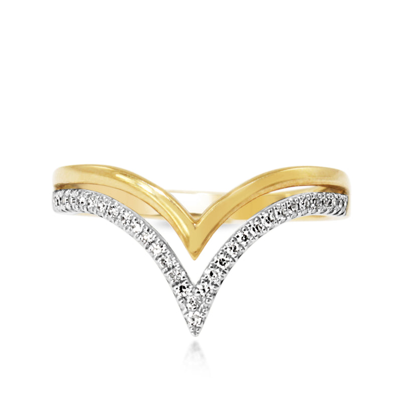 9ct Yellow and White Gold V Shaped Diamond Ring