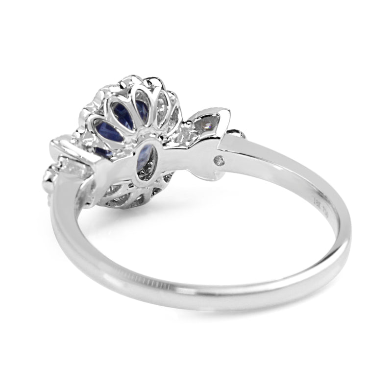 18ct White Gold Sapphire and Diamond Daisy Style Ring