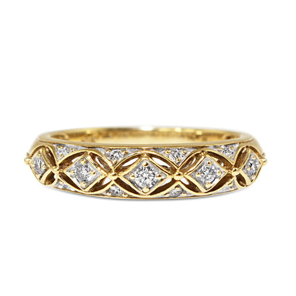 10ct Yellow Gold Pierced Out Diamond Band Ring