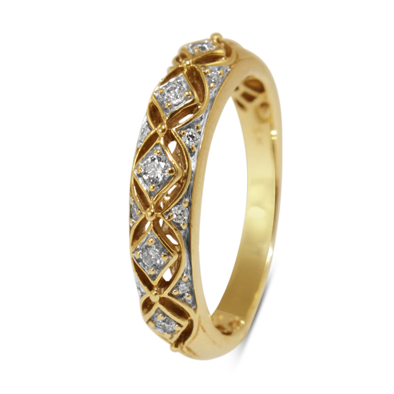 10ct Yellow Gold Pierced Out Diamond Band Ring