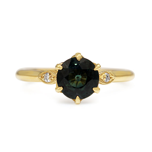 18ct Yellow Gold Teal Sapphire Solitaire Ring
