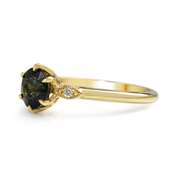 18ct Yellow Gold Teal Sapphire Solitaire Ring