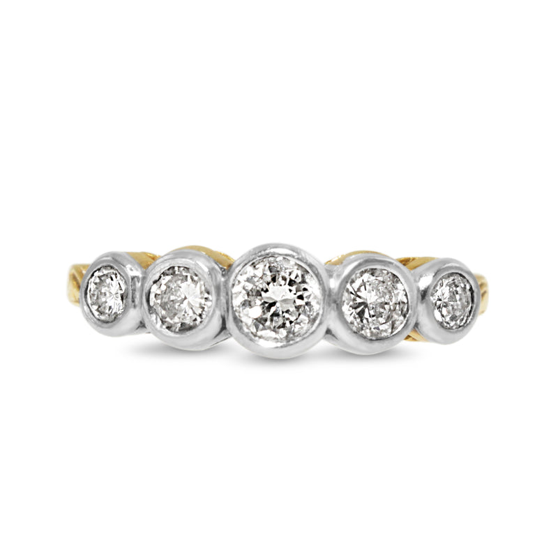 18ct Yellow and White Gold Vintage Bezel 5 Stone Diamond Ring