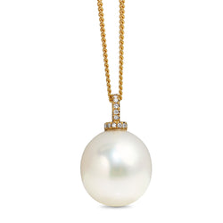 18ct Yellow Gold 16mm South Sea Pearl and Diamond Necklace
