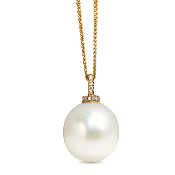 18ct Yellow Gold 16mm South Sea Pearl and Diamond Necklace