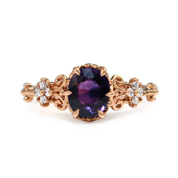 18ct Rose Gold Vintage Style Purple Sapphire Ring