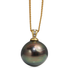 18ct Yellow Gold 17mm Tahitian Pearl and Diamond Necklace