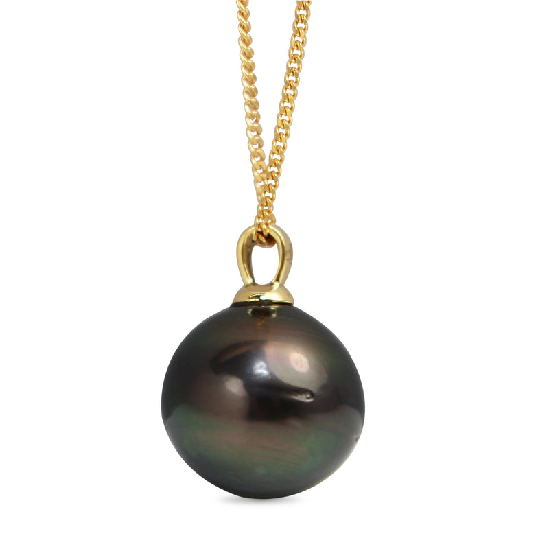 18ct Yellow Gold 17mm Tahitian Pearl and Diamond Necklace