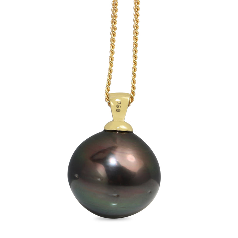 18ct Yellow Gold 17mm Tahitian Pearl and Diamond Necklace