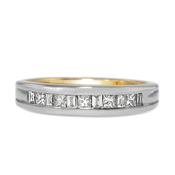 18ct Yellow and White Gold Princess and Baguette Channel Set Diamond Band Ring