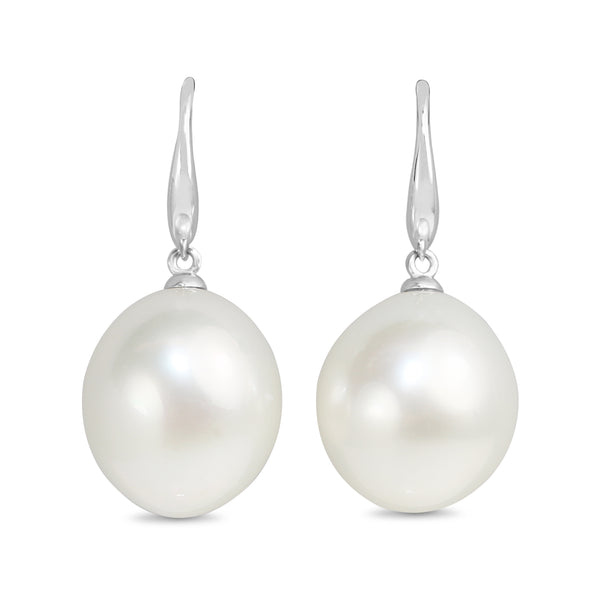 18ct White Gold Large 16mm South Sea Pearl Drop Earrings